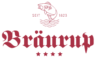 Logo des Hotel Braurup mit Jahr 1823 und Fischsymbol.